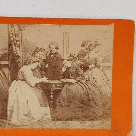 ANTIQUE STEREOGRAPH CARD Brewing Scandal Victorian Scene Victorian Ladies - Picture 2 of 3
